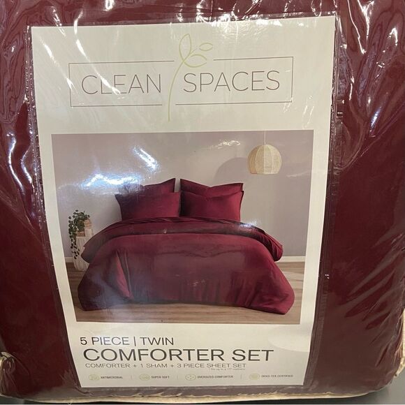 Clean Space 5 Piece Twin Comforter Set. Color: Red - Picture 2 of 6